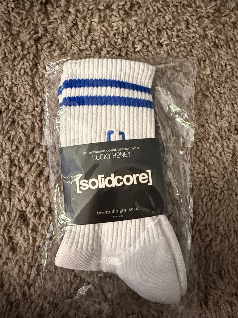 solidcore x Lucky Honey White & Blue Studio Grip Socks